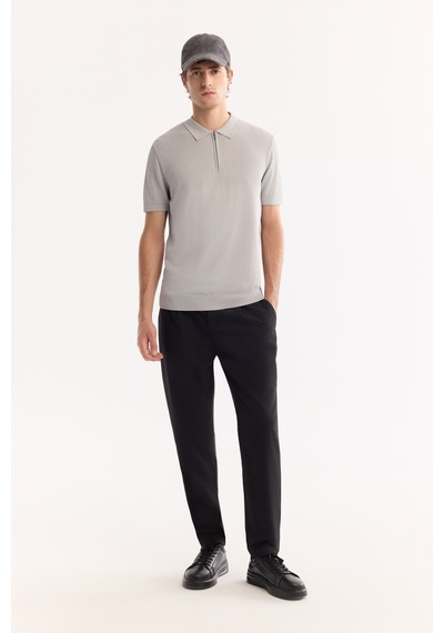Avva Erkek Gri Polo Yaka Fermuarlı Rayon Tüylenmeyen Triko Regular Fit T-shirt A52y5006