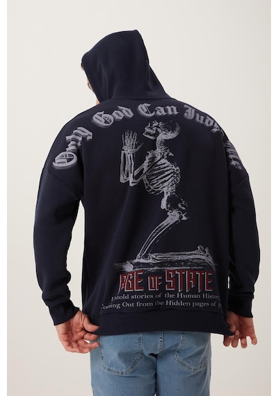 Polostate Erkek Ön Arka Age Of State Baskılı Sweatshirt Lacivert