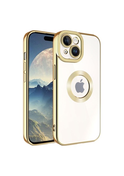Apple Uyumlu iPhone 15 Yanları Renkli Lens Korumalı Logo Gösteren Şeffaf Luxury Silikon Kılıf