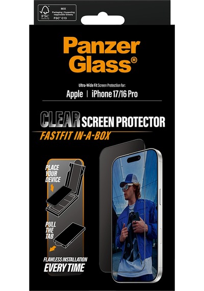 Panzerglass Apple Uyumlu iPhone 17 16 Pro Ultra wide Fit Siyah Çerçeveli Ekran Koruyucu Fast Uygulama Aparatlı