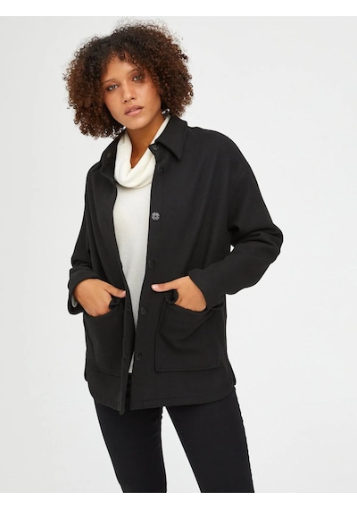Faik Sönmez Oversize Midi Gömlek Yaka Kadın Ceket - Minimalist Tarz Siyah