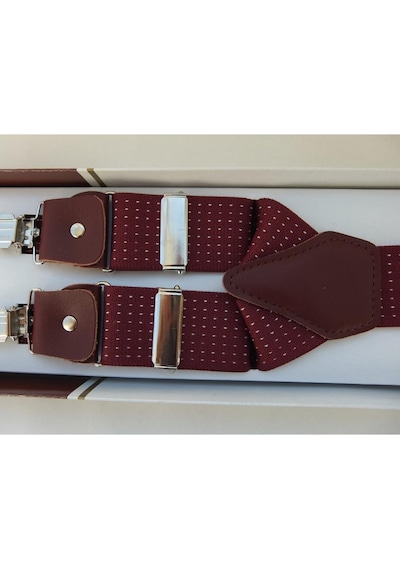 Bordo Beyaz Puantiyeli Pantolon Askısı Bordo