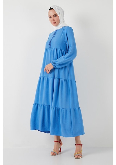 Lela Modest Regular Fit Dik Yaka Uzun Bayan Elbise 611El545 Açık Mavi