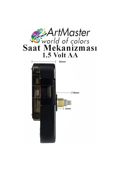 Duvar Saat Mekanizması 3 Adet 10 Mm Şaft Sessiz Saat Motoru Akrep Yelkovan Okul Deney Saat Yapım Seti Siyah