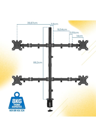 Ergoflex EF54 Steel Design 2 - 8 KG Quad Ekran Asansörlü 13'' - 27'' Monitör Standı
