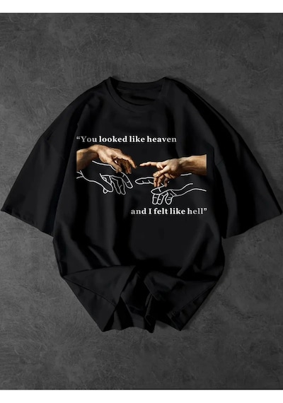 Startmore Creation Of Adam Baskılı Unisex Oversize Siyah