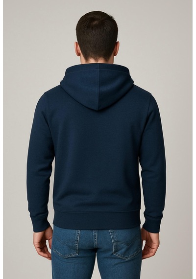 Axxel Erkek Lacivert 2 İplik Fermuarlı Kapüşonlu Sweatshirt-w1084 Lacivert