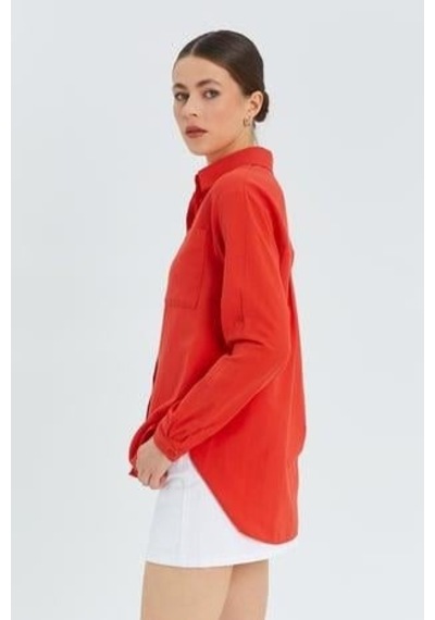 Mixray 9942 Kadın Oxford Uzun Kol Basic Gömlek Nar