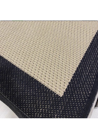 Elvey Home Jüt Sisal S9716 Bej Siyah Kaymaz Taban Hasır Dokuma Yıkanabilir Yolluk Salon Koridor Mutfak Halısı Bej /siyah