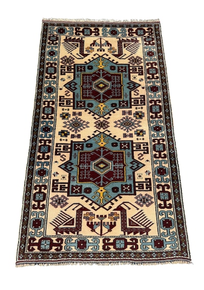 El Dokuma Sıfır Sındırgı Halısı 110x200 Turkuaz Kırmızı Kök Boya