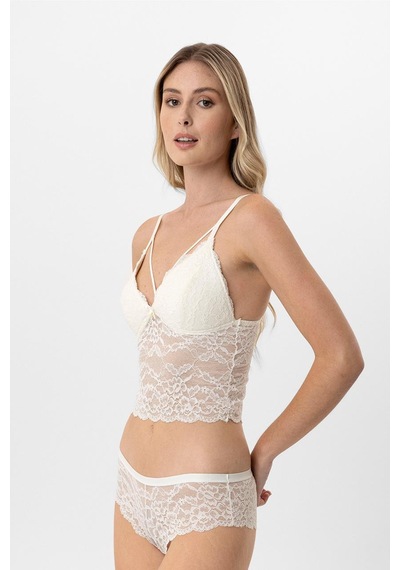 Pierre Cardin Lingerie Kadın Balensiz Dantelli Pedli Sütyen Takımı Ekru
