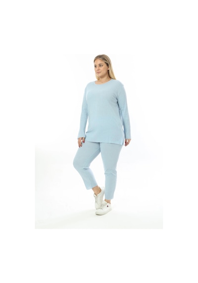 Modasehle Büyük Beden Uzun Kollu Yüksek Bel Beli Lastikli Yırtmaçlı İnce Pijama Takım Uzun-mavi Modasehle Büyük Beden Uzun Kollu Yüksek Bel Beli Lastikli Yırtmaçlı İnce Pijama Takım Uzun-mavi