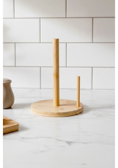 Bambu Yuvarlak Kağıt Dik Havluluk 14 Cm Pratik Kullanım Ergonomik Mutfak Havluluğu Kahverengi