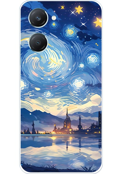 Vivo Y18 Uyumlu Yıldızlı Gökyüzü Ve Şehir Silüeti Baskılı Silikon Kılıf Renkli