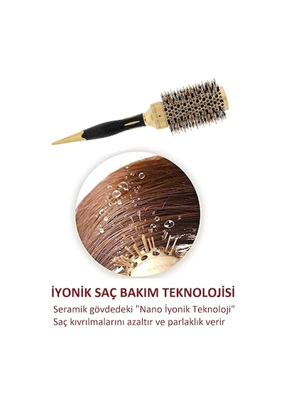Lom1143 Nano Teknoloji Seramik + İyonik Termal Fön Saç Fırçası Antistatik, Kauçuk Kaydırmaz Sap, Profesyonel Kul Genel