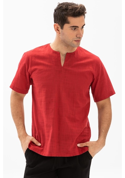 Kısa Kol Şile Bezi Bisiklet Yaka Erkek Yazlık Tshirt Kırmızı 3051-bordo Bordo