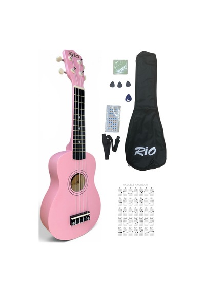54 Cm Soprano Pembe Ukulele Kılıf Pena Askı Sticker