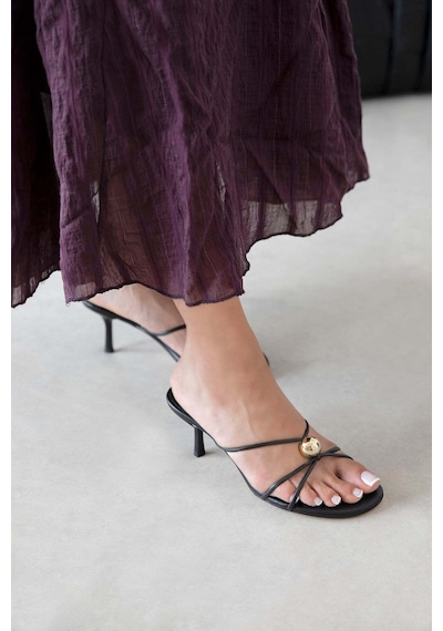 Wolk Shoes Aurora Kadın Topuklu Deri Sandalet Siyah