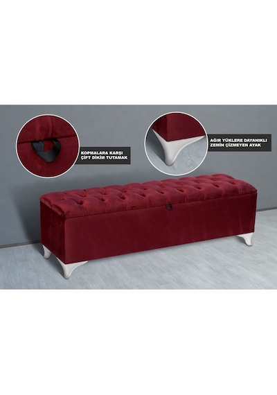 Vetra Chester Model Bordo Sandıklı Puf  Kapitoneli Model 140cm Sandıklı Bank
