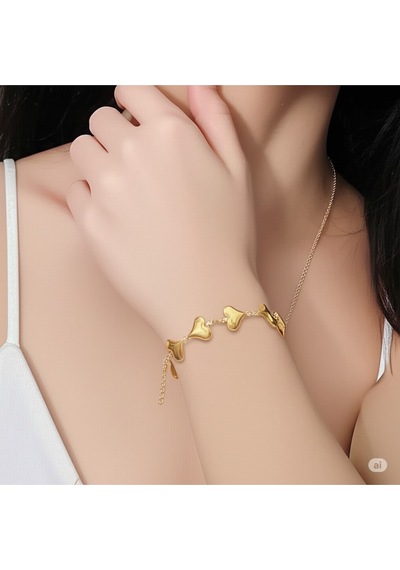 Çelik Gold Kalp Bileklik Çok Renkli