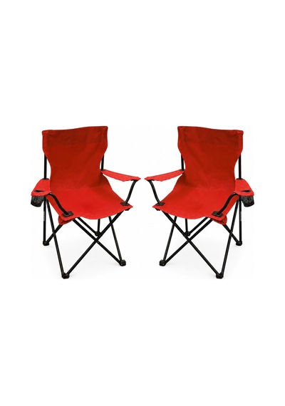 2 Sandalyeli Katlanır Kamp Seti 60x40 Cm Masa Ve Sandalye Kırmızı
