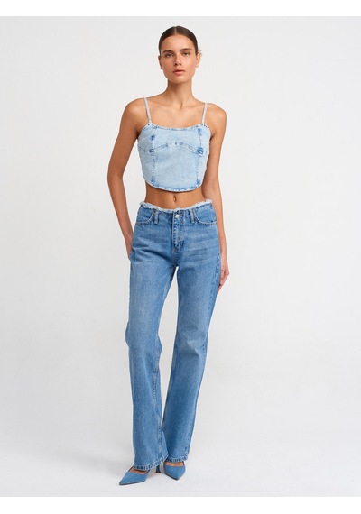 Dilvin Kar Yıkama Denim Top-mavi Mavi