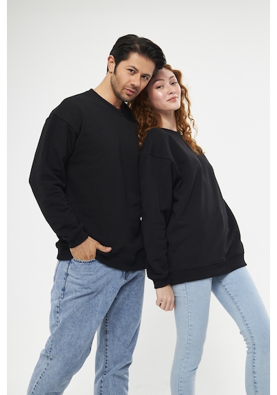Unisex Siyah Oversize Basic Sweatshirt Çift Kombini Tavsiyesi Siyah