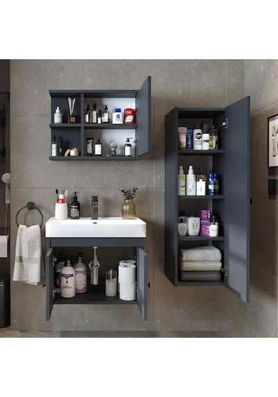 Ada Lavabolu Banyo Alt Dolabı + Banyo Üst Dolabı + Boy Dolabı Ant Antrasit Ada Lavabolu Banyo Alt Dolabı + Banyo Üst Dolabı + Boy Dolabı Ant Antrasit