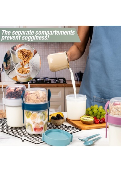 650 Ml Take-go Kaşıklı Hazneli Meyveli Müsli Kabı Piknik Iş Yoğurt Süt Bardağı Kapaklı Ve Kaşıklı Kahvaltı Bardakları, Tahıl Tepesi Yulaf Ezmesi Granola Pembe Çok Renkli