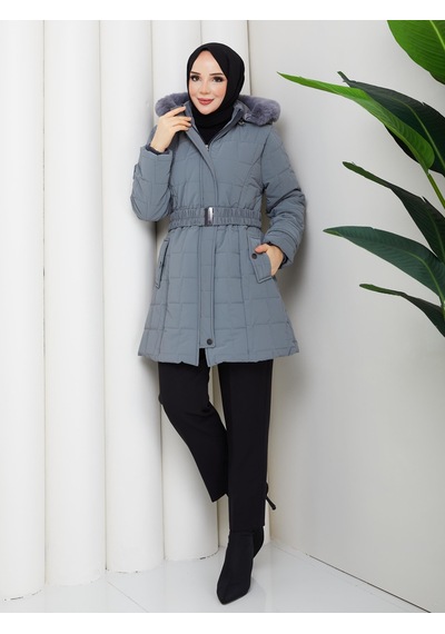 Eslemnur Nova Kumaş Şişme Mont 85cm Füme