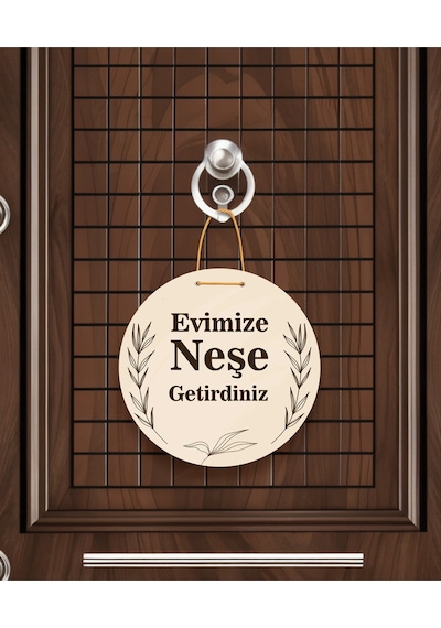 Gül Desenli Kalp Figürlü "evimize Neşe Getirdiniz" Kapı Süsü 22.5 Cm Mdf Halat Askılı Gümüş