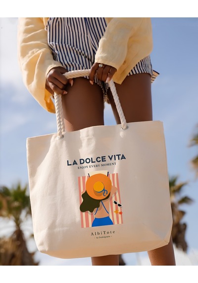 Albitote By Dsdesignarts Albitote Summer Capsule 01 - La Dolce Vıta Plaj Tote Bag Açık Bej