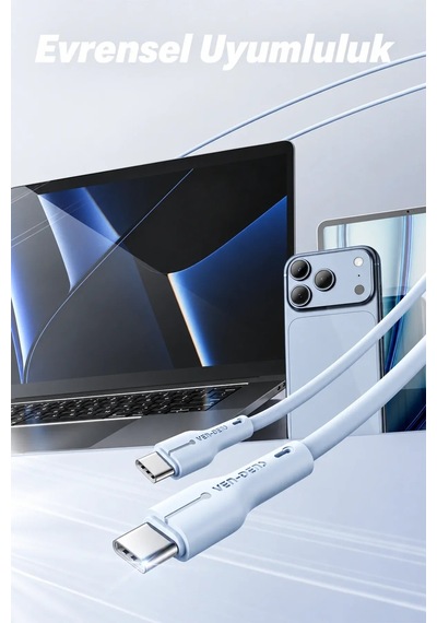 Ven-dens Vd-dc23cc 60 W Pd Type-c To Type-c Hızlı Şarj Ve Veri Kablosu, 1 Metre, Esnek Tpe, Beyaz