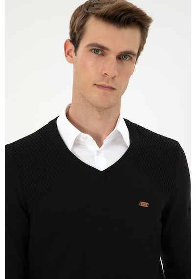 U.S. Polo Assn. Erkek Slim Fit V Yaka Siyah Kazak 50297063-VR046