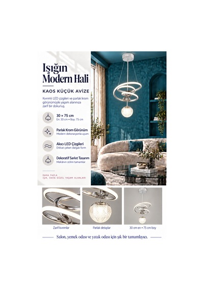 Kaos Küçük Modern Ledli Avize 3 Renk Power Ledli Krom Kaplama Kumandalı Çoçuk Odası Yatak Odası Mutfak