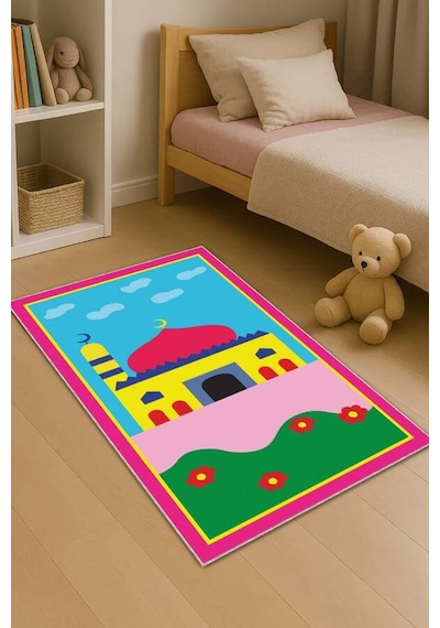 Çok Renkli Cami Temalı Unisex Çocuk Seccadesi Cs25n11