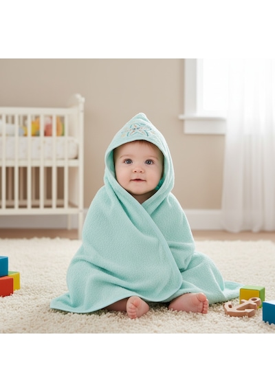 Unisex Yenidoğan Bebek Kapüşonlu Nakışlı Havlu Standart
