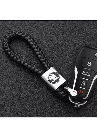 Skoda İle Uyumlu Siyah Deri Örgülü Anahtarlık Fabia Rabbit Superb