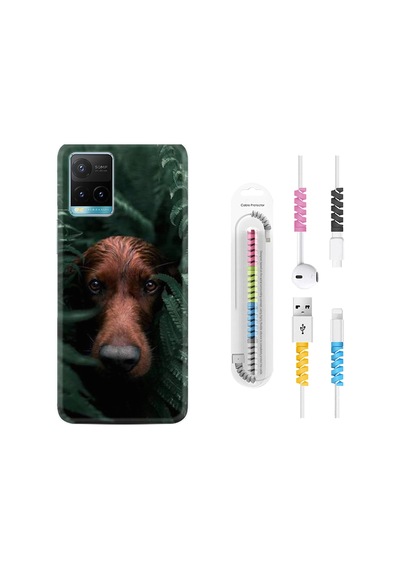Vivo Y21 Kılıf Kablo Koruyuculu Flowers Dog 1346