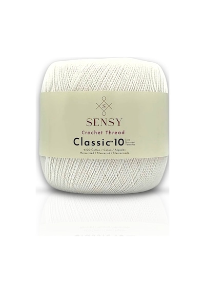Sensy Classic 10 Tığ İpi 100% Merserize Pamuk Örgü İpi, Dantel İpi, Giza Mısır Pamuğu Beyaz