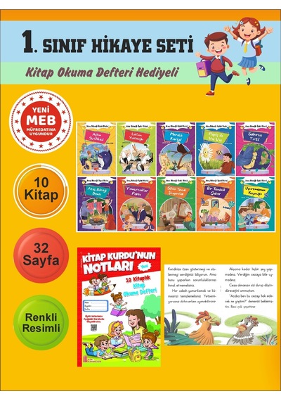 1.sınıflar İçin Okumayı Sevdiren 10 Lu Hikaye Seti Kitap Okuma Defteri Hediyeli