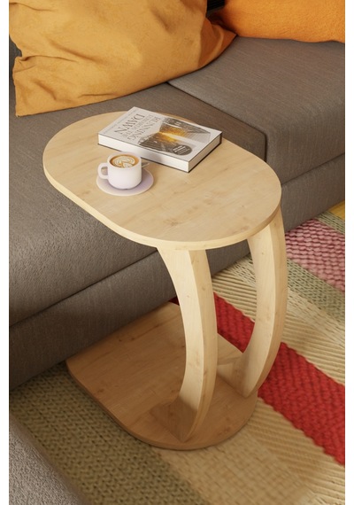 Oval Safir Meşe C Sehpa Modern,hareketli Tekerlekli Yan Sehpa Salon, Ofis, Yatak Odası Kahverengi