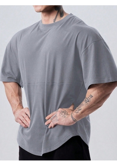 Genius Store Genius Erkek Spor Tişört Oversize Fitness & Gym Antrenman Tişörtü Gri
