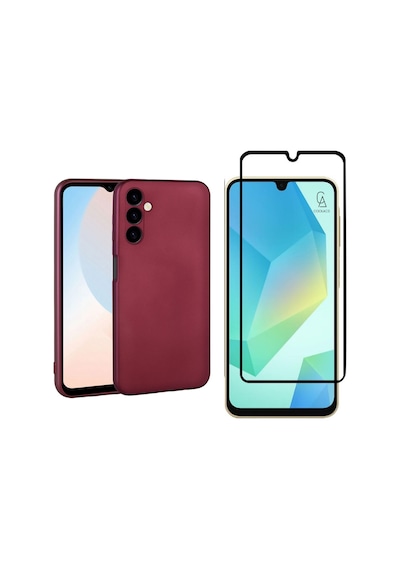 Samsung Galaxy Uyumlu A16 İle Telefon Kılıfı Ve 5d Tam Kaplayan Cam Ekran Koruyucu Mürdüm