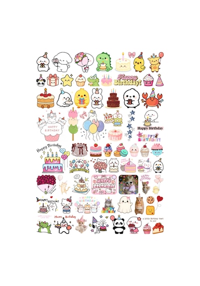 70 Adet Doğum Günü Temalı Planlayıcı Sticker Seti - Etiket Seti Scrapbook Bullet Journal Çok Renkli