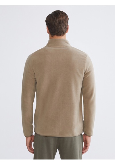 Lcwaıkıkı Classic Kahverengi Dik Yaka Uzun Kollu Polar Erkek Fermuarlı Sweatshirt