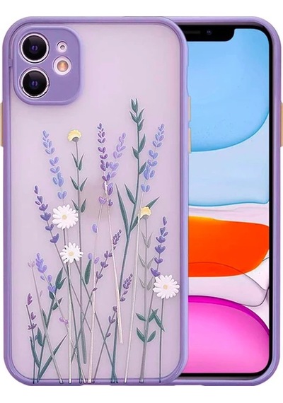 Apple iPhone Uyumlu iPhone 12 6.1inç Kamera Korumalı Çiçek Desenli Silikon Kılıf- 5775 Mavi
