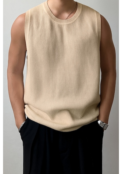 Erkek Bisiklet Yaka Oversize Süveter Bej