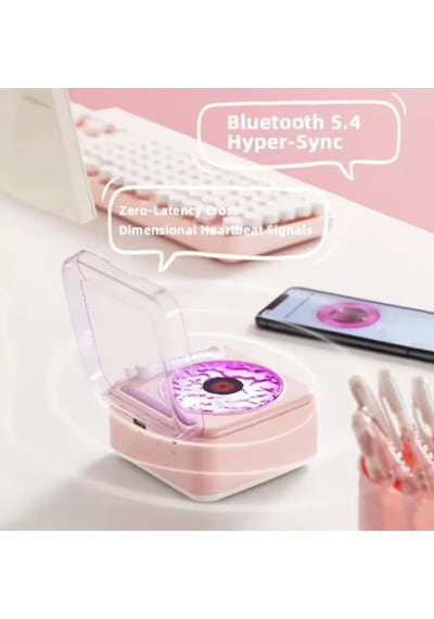 Belirtilmemiş Nostalji Mini Plak Görünümlü Radyolu Bluetooth Hoparlör 3d Ses Dalgası Retro Müzik Plak Pembe