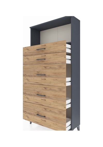 Arges Dolap Tek Raflı 5 Çekmeceli 88x30x182 Antrasit-çam Antrasit
